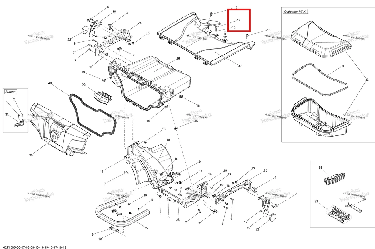 Деталь 250000630 (Деталь Torx-truss M/s M6 X 25 Gm6047m) на схеме узла 2015 Can-Am OUTLANDER MAX 800R EFI Rear Cargo Box