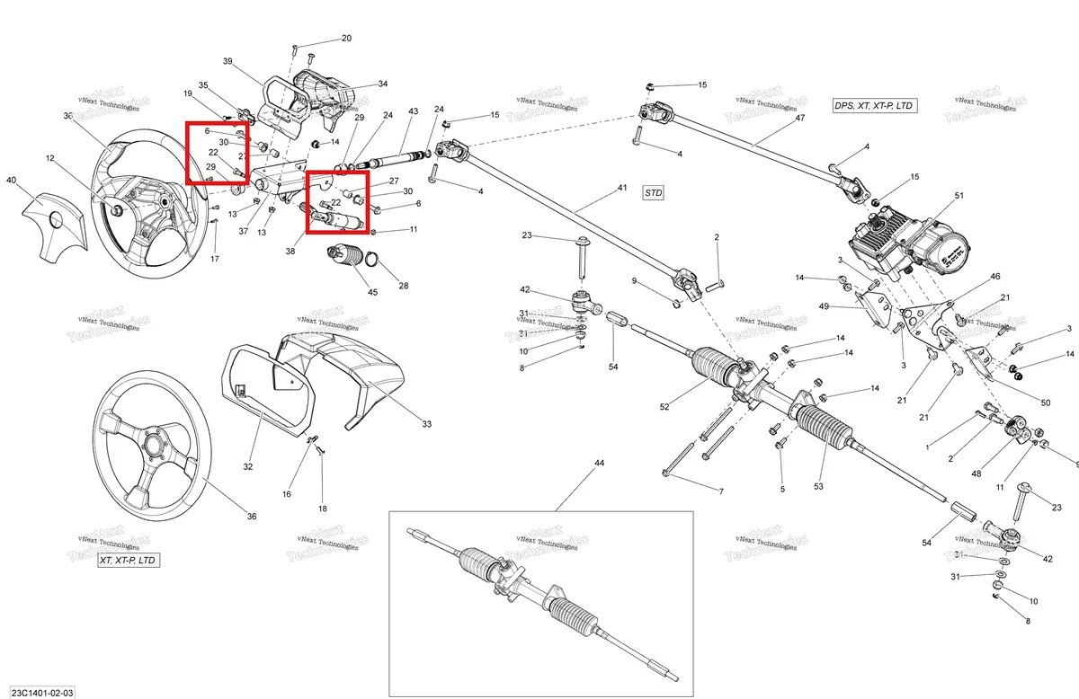 Деталь 250000649 на схеме узла 2014 Can-Am COMMANDER 1000 STD, DPS, XT, XT-P Steering