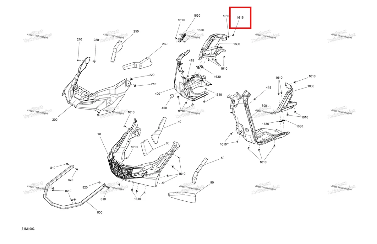 Деталь 250000652 на схеме узла 2019 Ski-Doo RENEGADE 600 ACE Bottom Pan