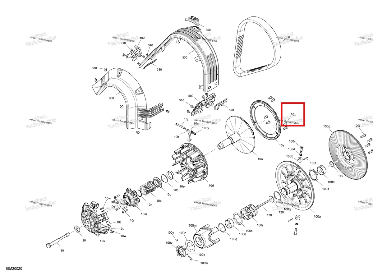 Деталь 250000706 (Деталь Torx Button Head Screw M8 X 16, Scotch Grip) на схеме узла 2020 Ski-Doo EXPEDITION SPORT 550F Pulley - System