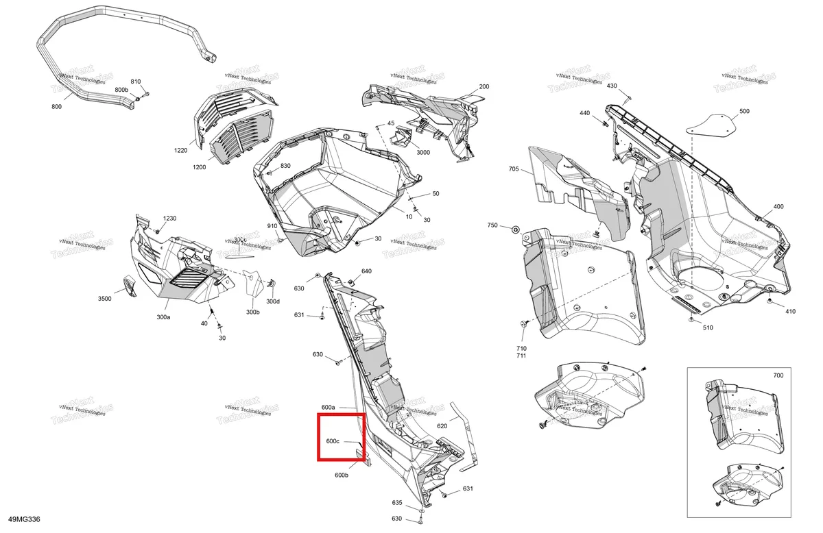 Деталь 250000725 (Деталь Screw M4 X 16, Type K-40) на схеме узла 2027 Ski-Doo BACKCOUNTRY - SPORT - 600 EFI - UBVA - Neo Yellow - 16X146X2.0P Track Body - Bottom Pan