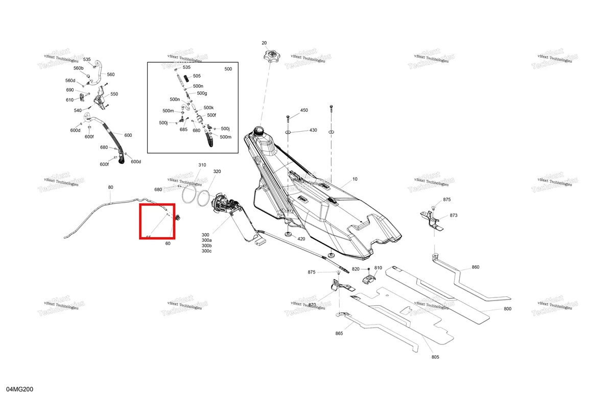 Деталь 250000760 (Деталь Truss Head Torx Screw K50 X 20) на схеме узла 2027 Ski-Doo FREERIDE - STD - 850 E-TEC - VBVA - Ultraviolet - 15X146X2.5P Track - SHOT starter Engine - Fuel