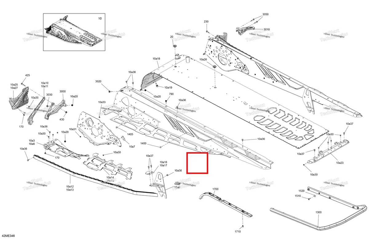 Деталь 250000793 на схеме узла 2025 Ski-Doo BACKCOUNTRY - 600R E -TEC - Adrenaline - UJSA - Deep Black - 146X15X1.6C Track Frame - System - Rear Section