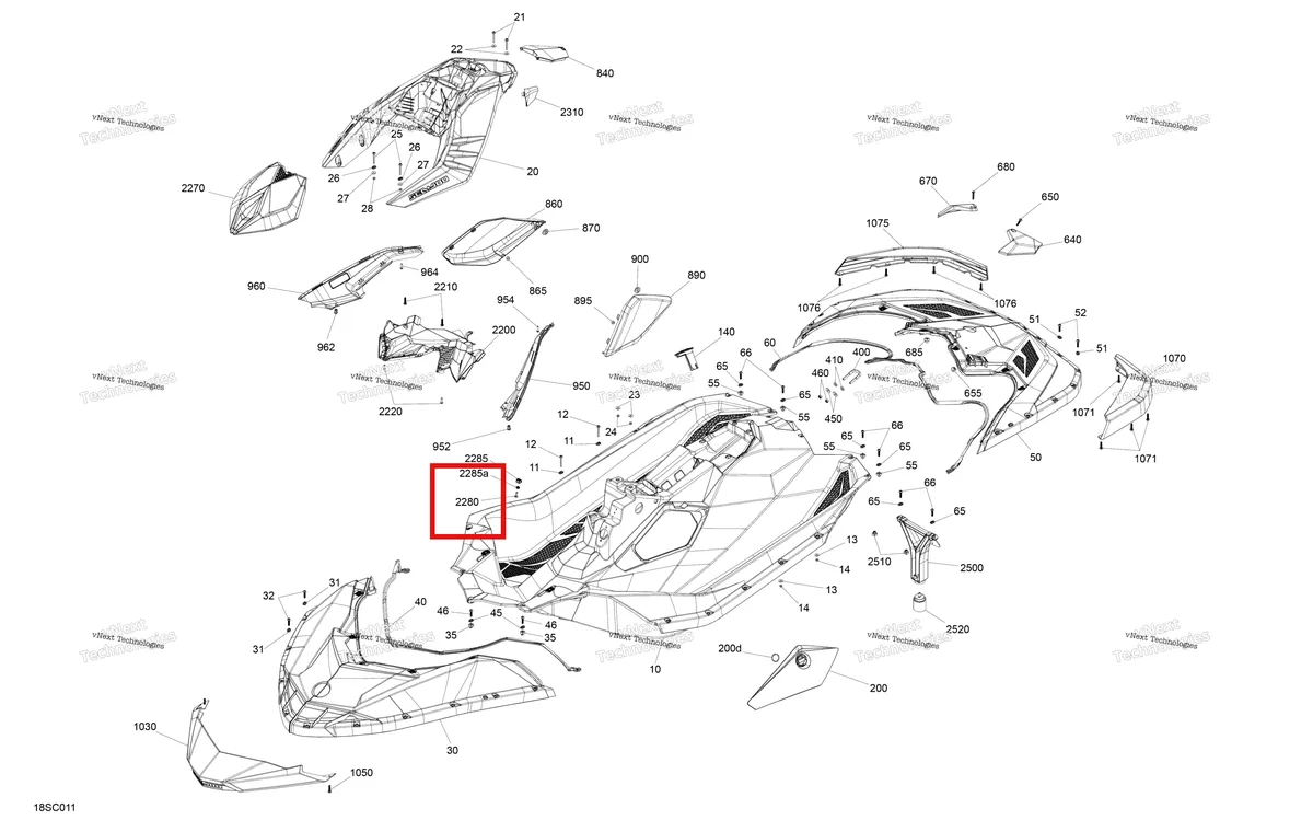 Деталь 250000829 на схеме узла 2023 Sea-Doo SPARK 60, 2022 Body - System
