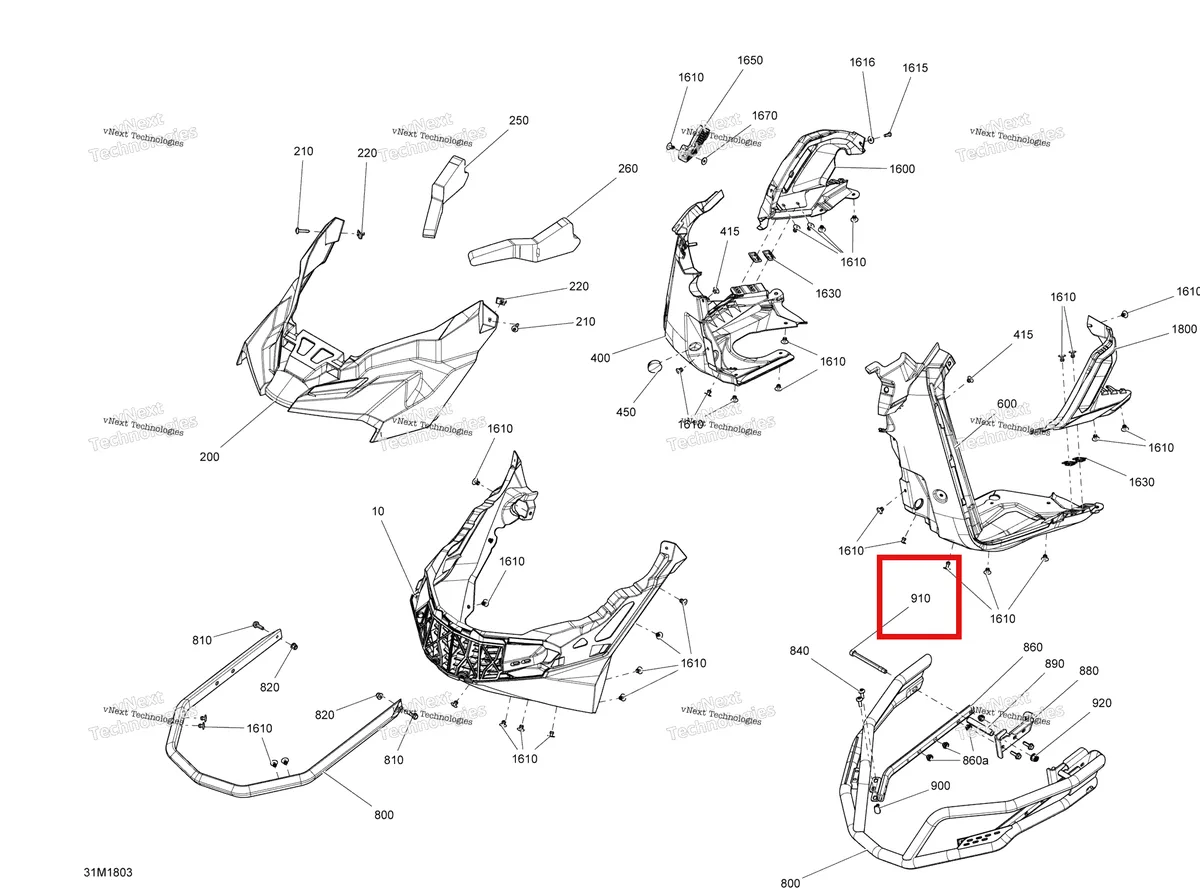 Деталь 250000833 на схеме узла 2018 Ski-Doo RENEGADE 800R E-TEC Bottom Pan Renegade - 800R E-Tec