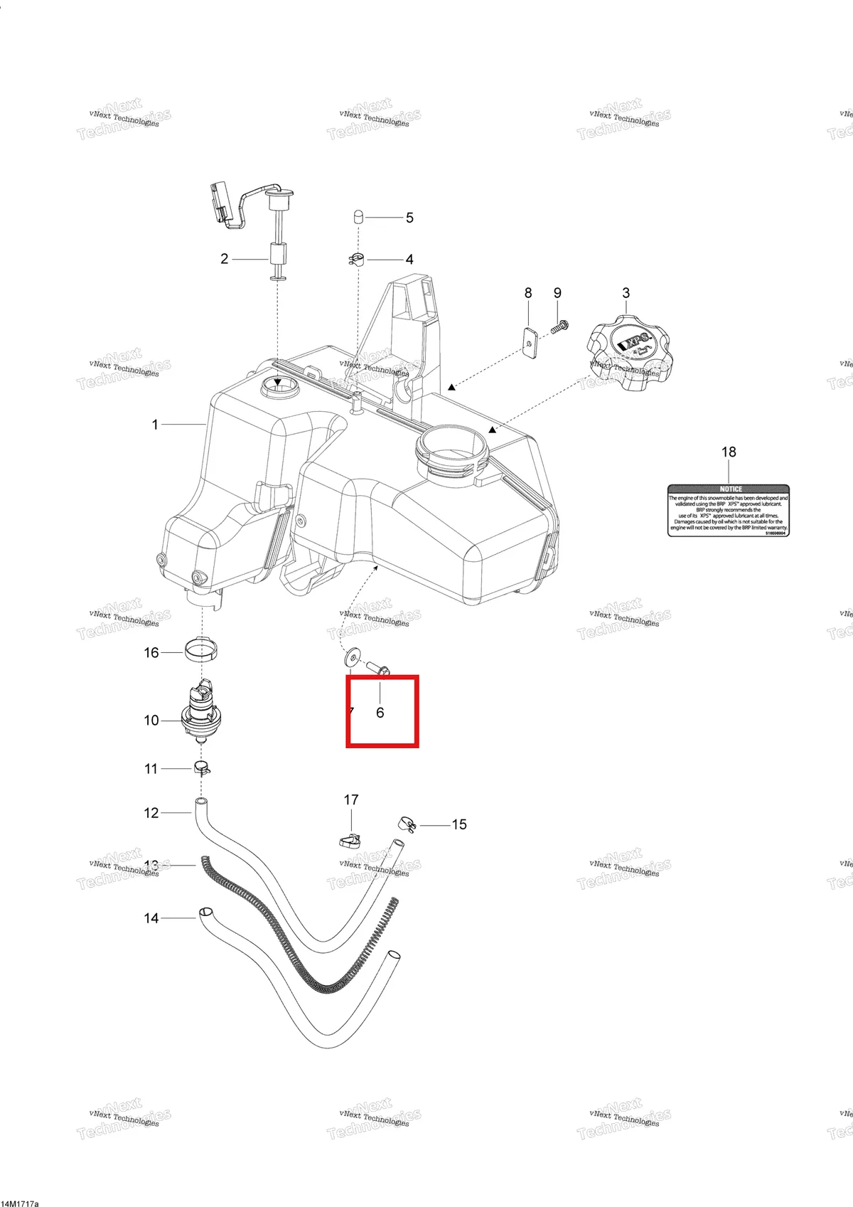 Деталь 250000917 на схеме узла 2017 Ski-Doo SKANDIC - 2-STROKE - WT-SWT Oil System - 550F