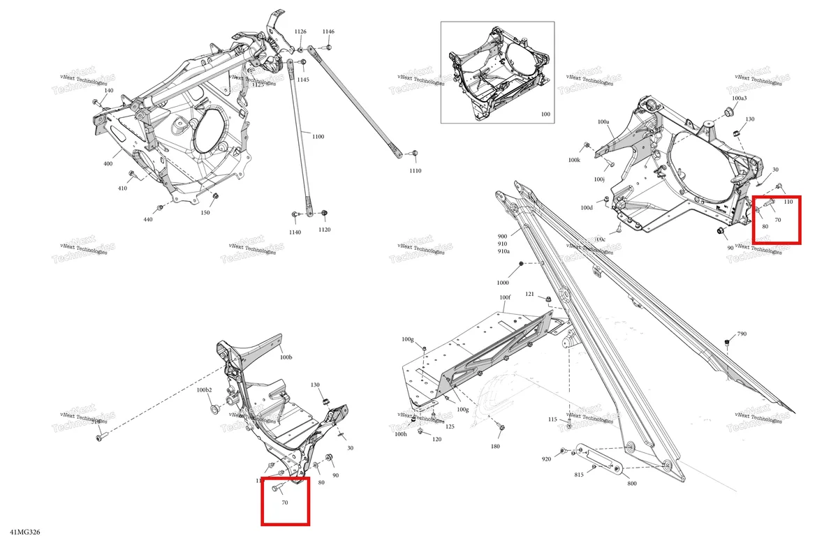 Деталь 250000942 на схеме узла 2027 Ski-Doo BACKCOUNTRY - X-RS - 850 E-TEC Turbo R - UZVL - Deep Black - 15X146X1.5S Track - SHOT starter Frame - System - Front Section