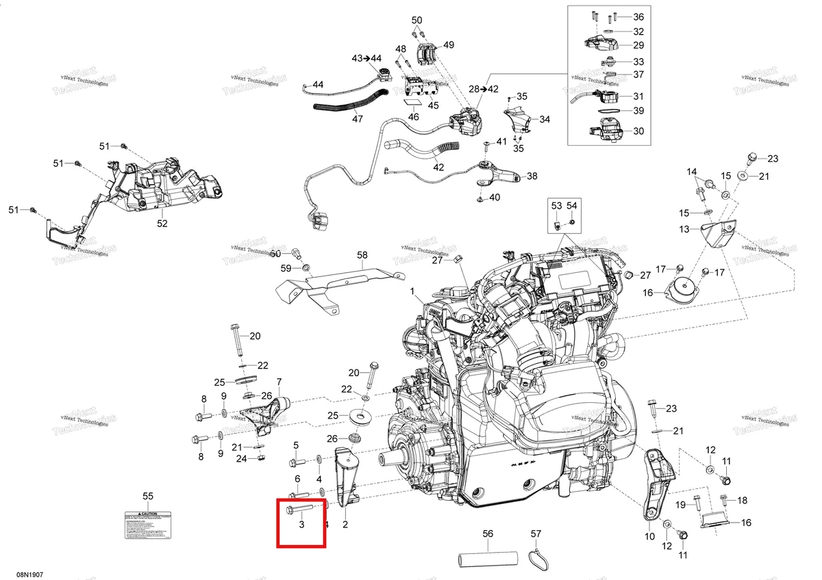 Деталь 250001030 на схеме узла 2019 Ski-Doo EXPEDITION LE-SE 1200 4-TEC Engine - 1200 4-Tec