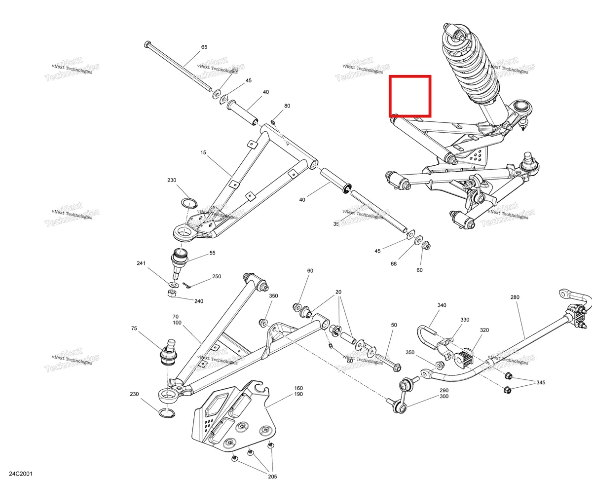 Деталь 250001032 на схеме узла 2020 Can-Am Commander 800R EFI Front Suspension
