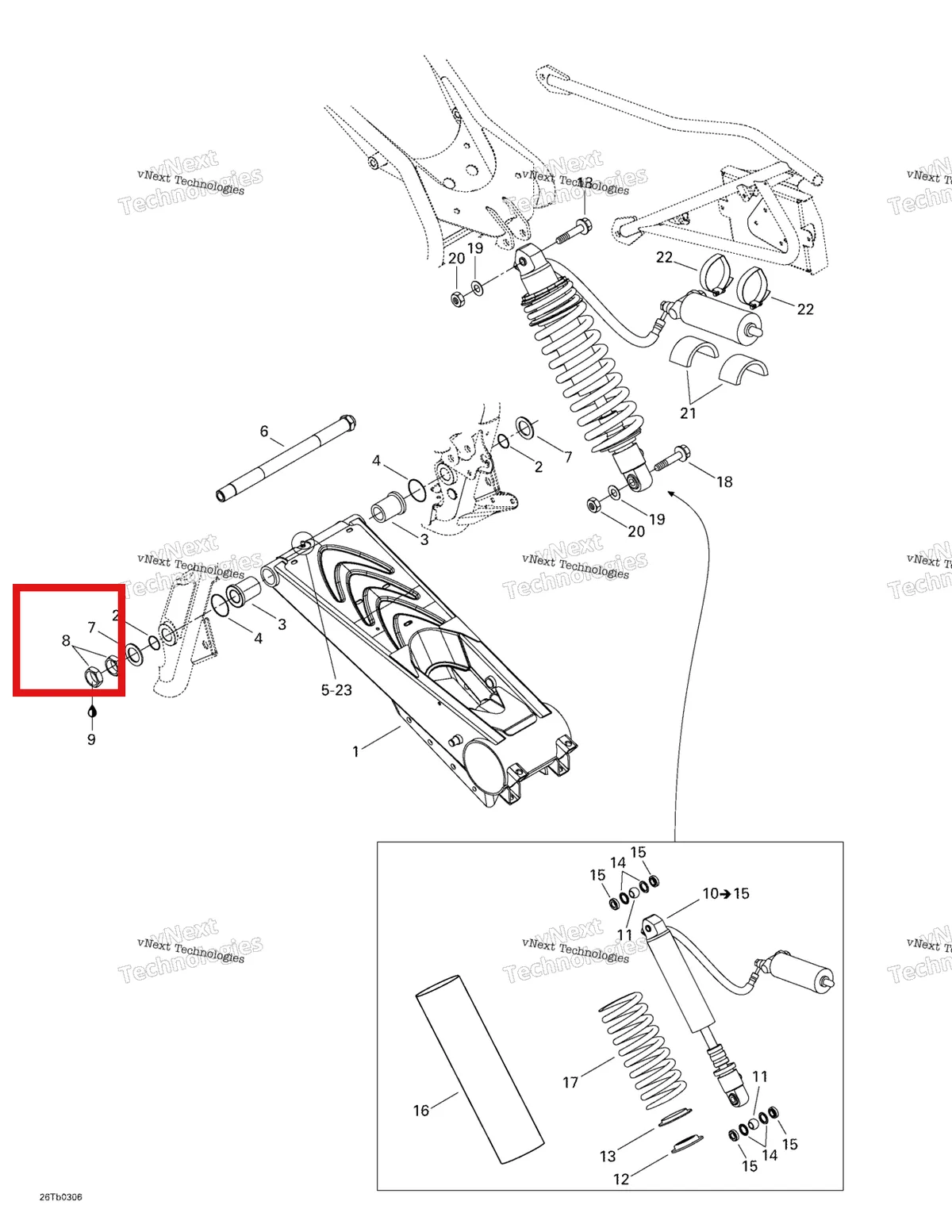 Деталь 250100009 на схеме узла 2003 Can-Am DS 650 Baja Rear Suspension
