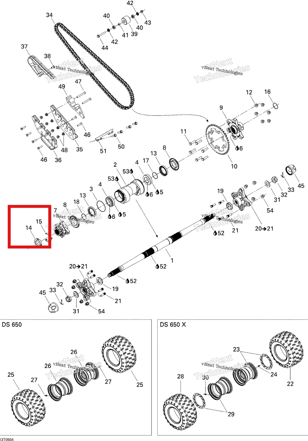 Деталь 250100037 на схеме узла 2005 Can-Am DS 650/DS 650 X Drive System, Rear