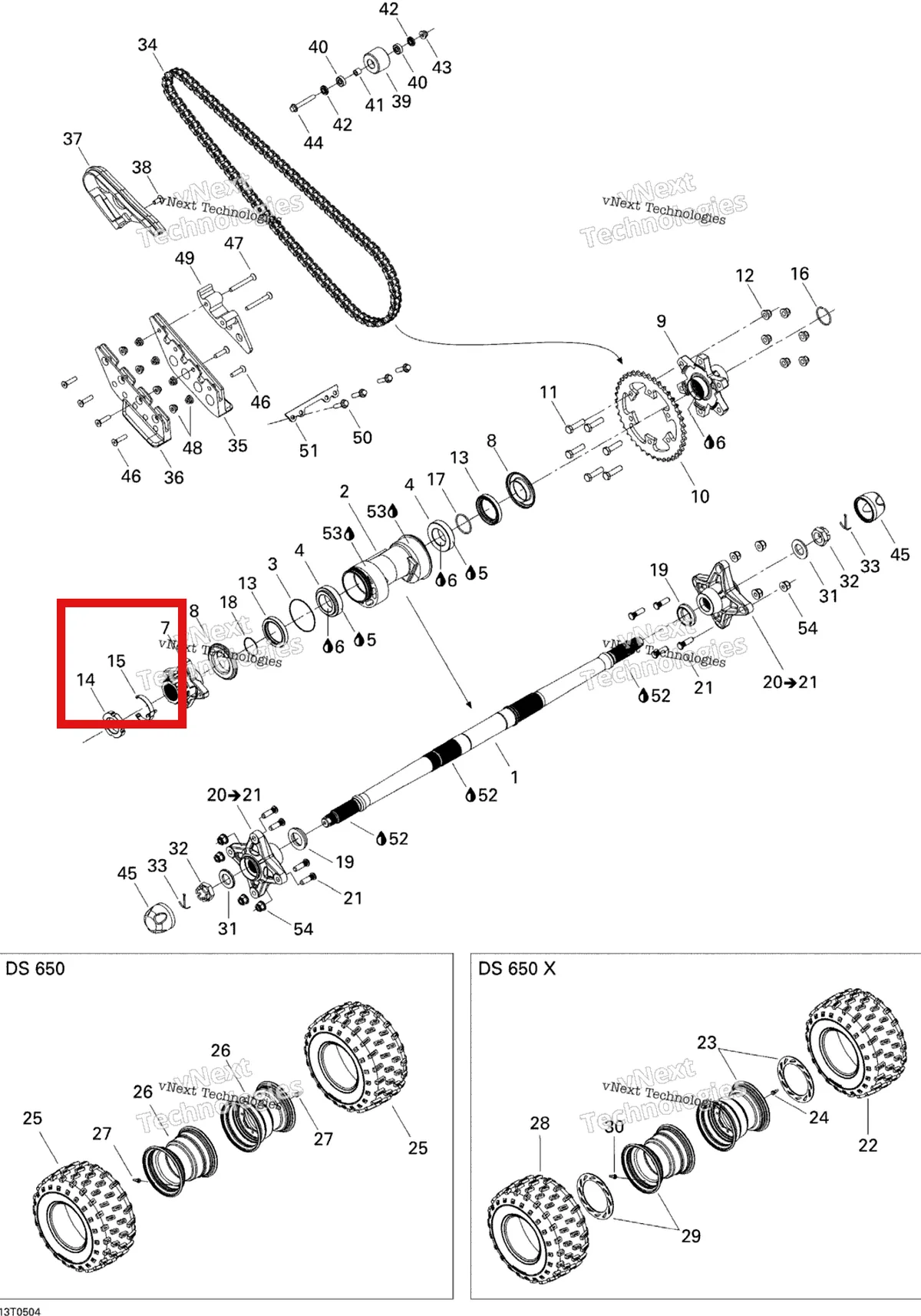 Деталь 250100038 на схеме узла 2005 Can-Am DS 650/DS 650 X Drive System, Rear