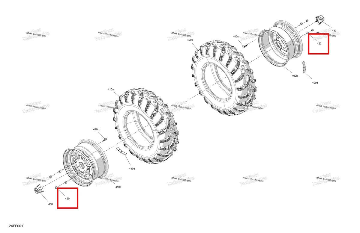 Деталь 250100042 на схеме узла 2026 Can-Am OUTLANDER - 4X4 - DPS - 700 - 1ETE - Legion Red Drive - Front Wheels