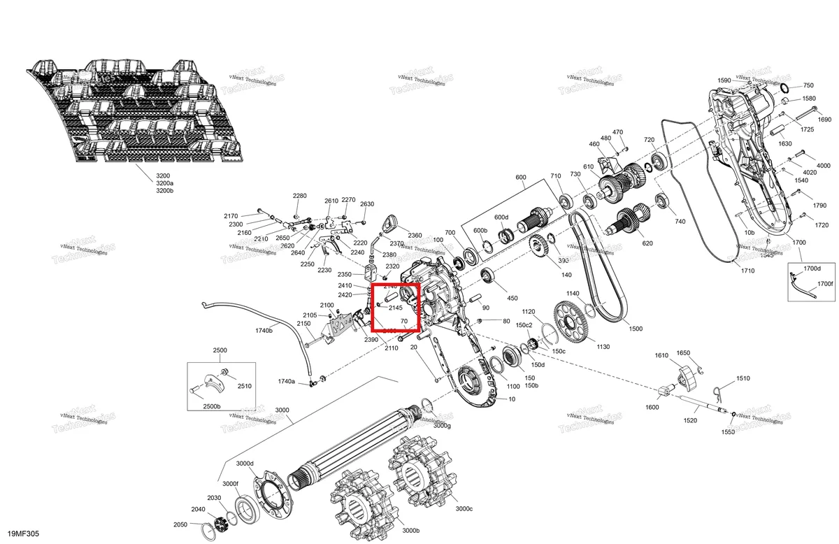 Деталь 250100046 на схеме узла 2026 Ski-Doo EXPEDITION - LE - 600R E-TEC - ABTC - Neo Yellow - 24X154X1.5CST Track Drive - System