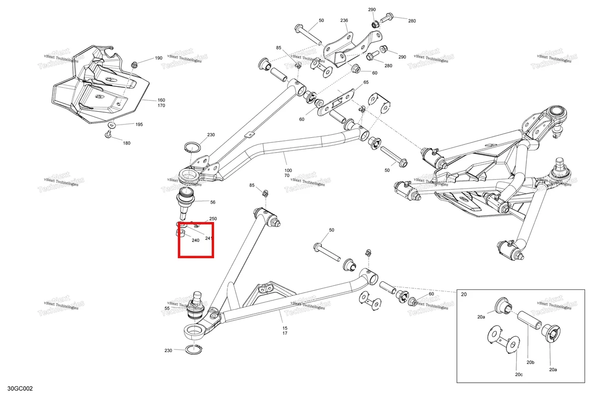 Деталь 250100099 (Гайка М12) на схеме узла 2023 Can-Am Outlander MAX 450 EFI - STD Suspension - Front Components