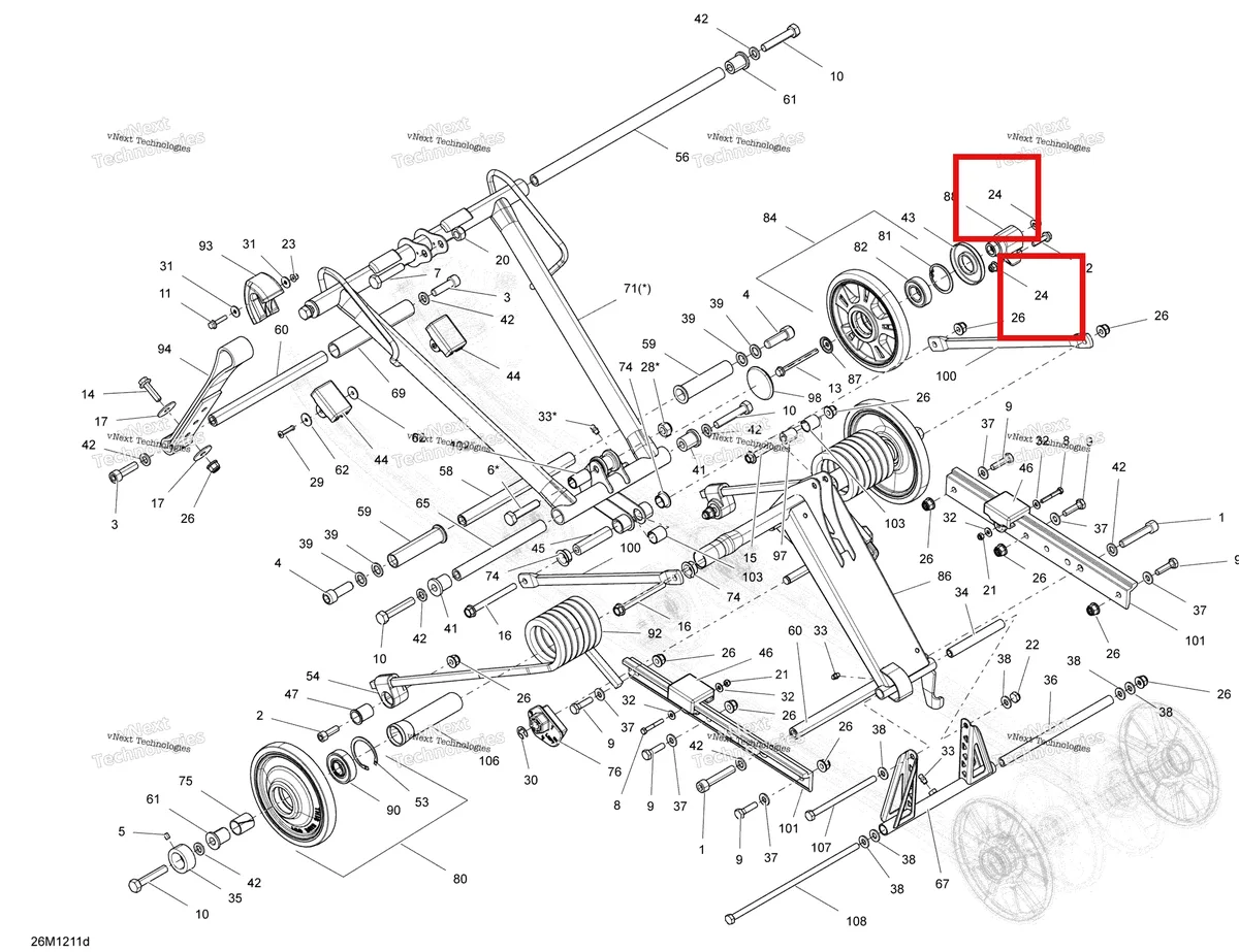 Деталь 250100130 (Гайка) на схеме узла 2012 Ski-Doo Freeride 137 & 146 & 154 800RETEC XP Rear Suspension Common Parts 146,154
