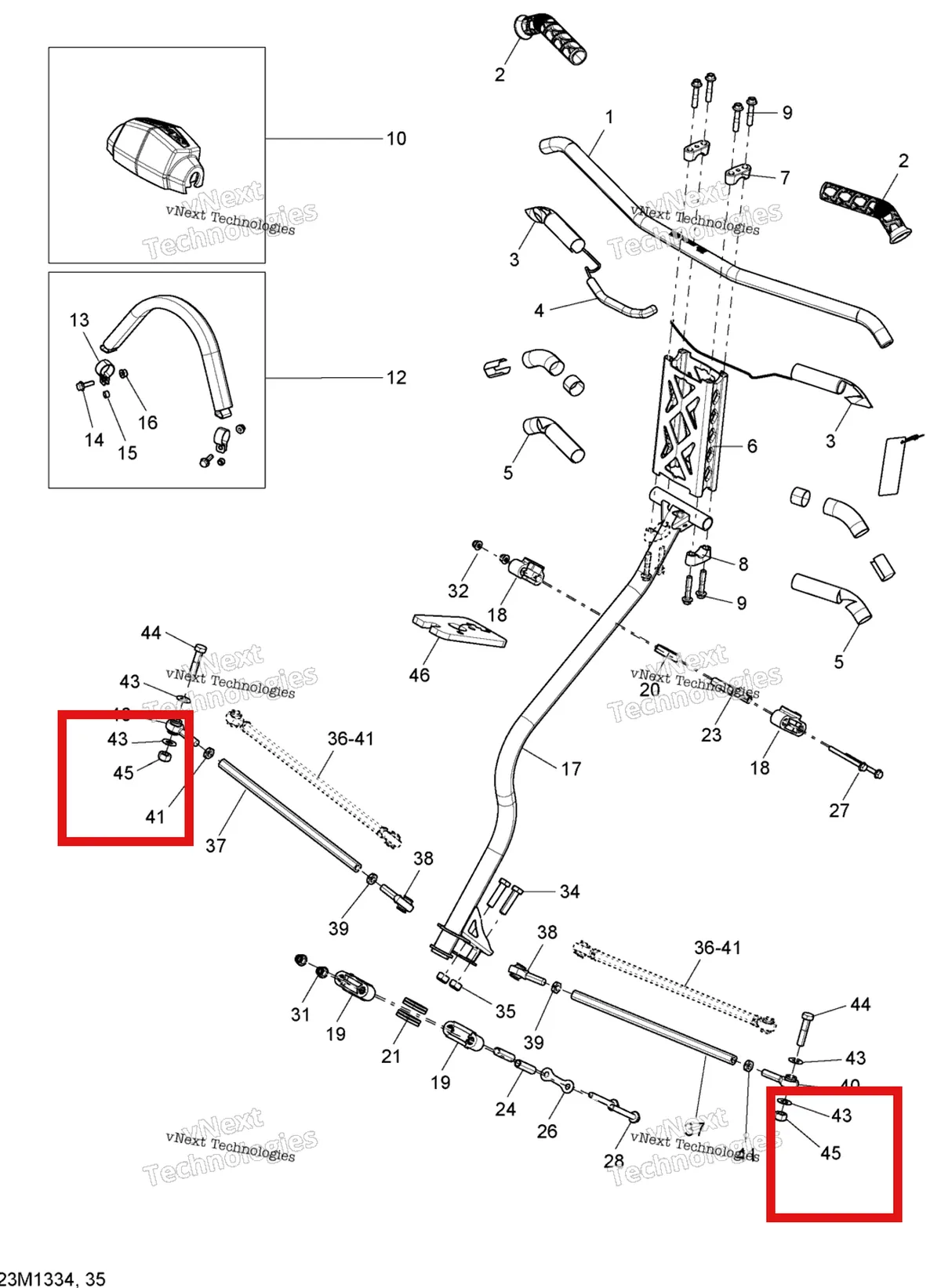 Деталь 250100132 (Гайка M10) на схеме узла XP Steering