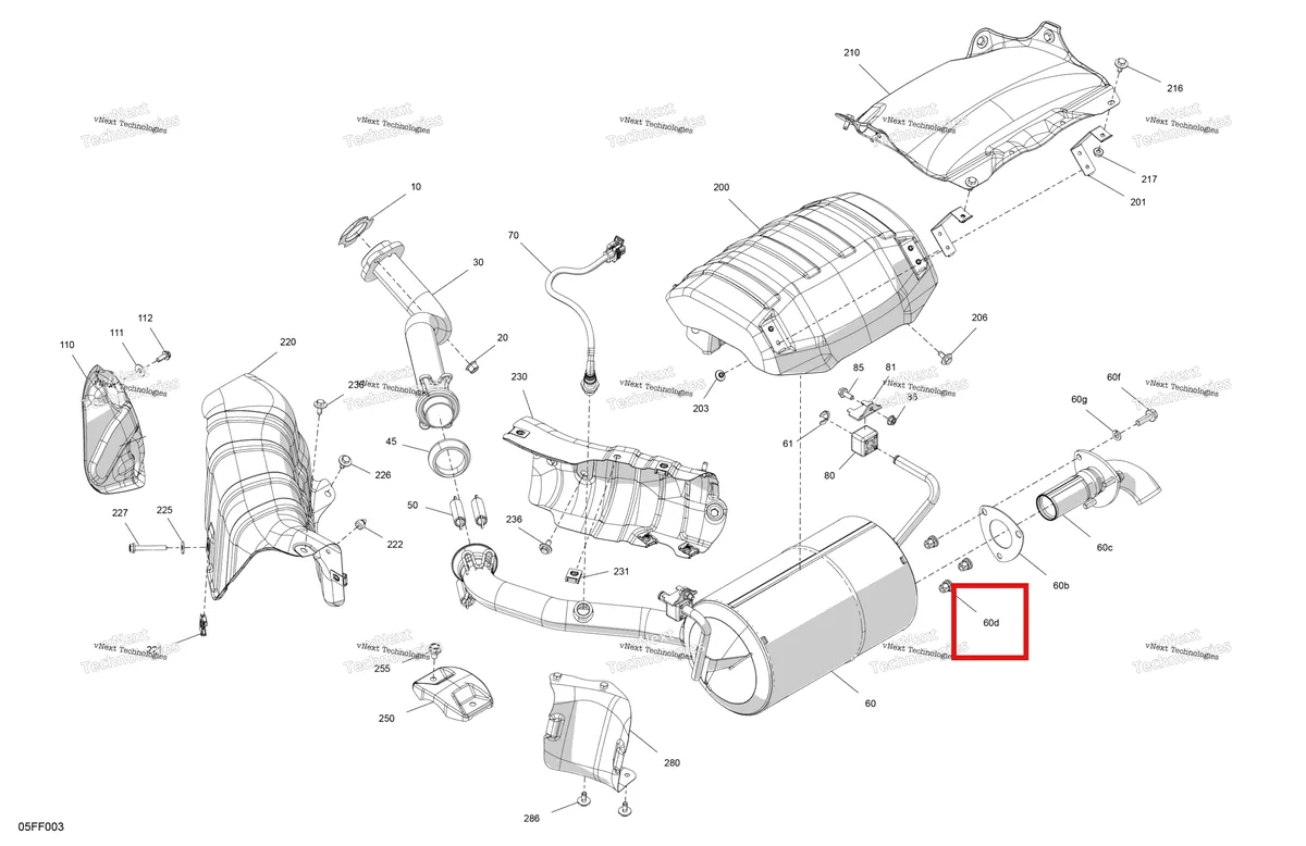 Деталь 250100238 (Threaded вставка M8 × 1.25 Can-Am Outlander 4x4 DPS 700 (2025) (250100238)) на схеме узла 2026 Can-Am OUTLANDER - 4X4 - STD - 700 - 1CTC - Legion Red Engine - Exhaust