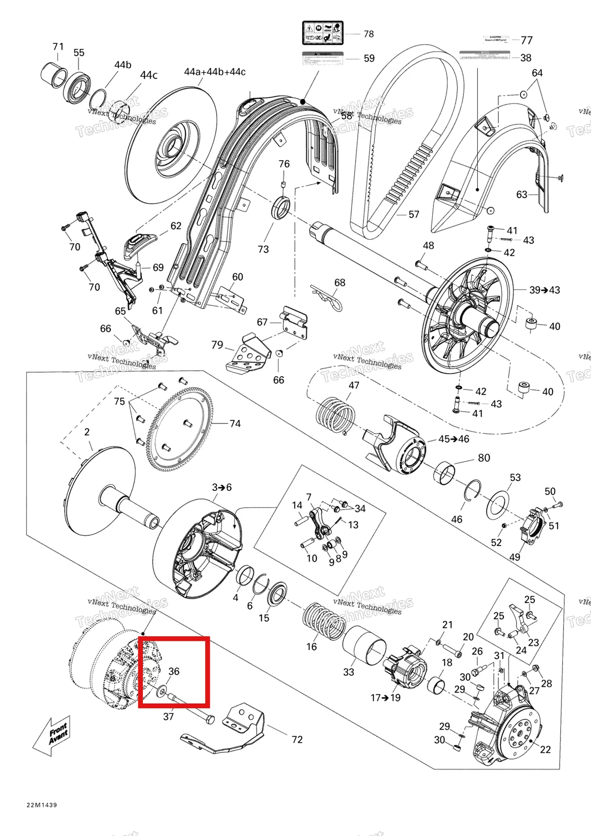 Деталь 250200006 (Пружинная шайба) на схеме узла 2014 Ski-Doo EXPEDITION LE 600HOE, XU Pulley System