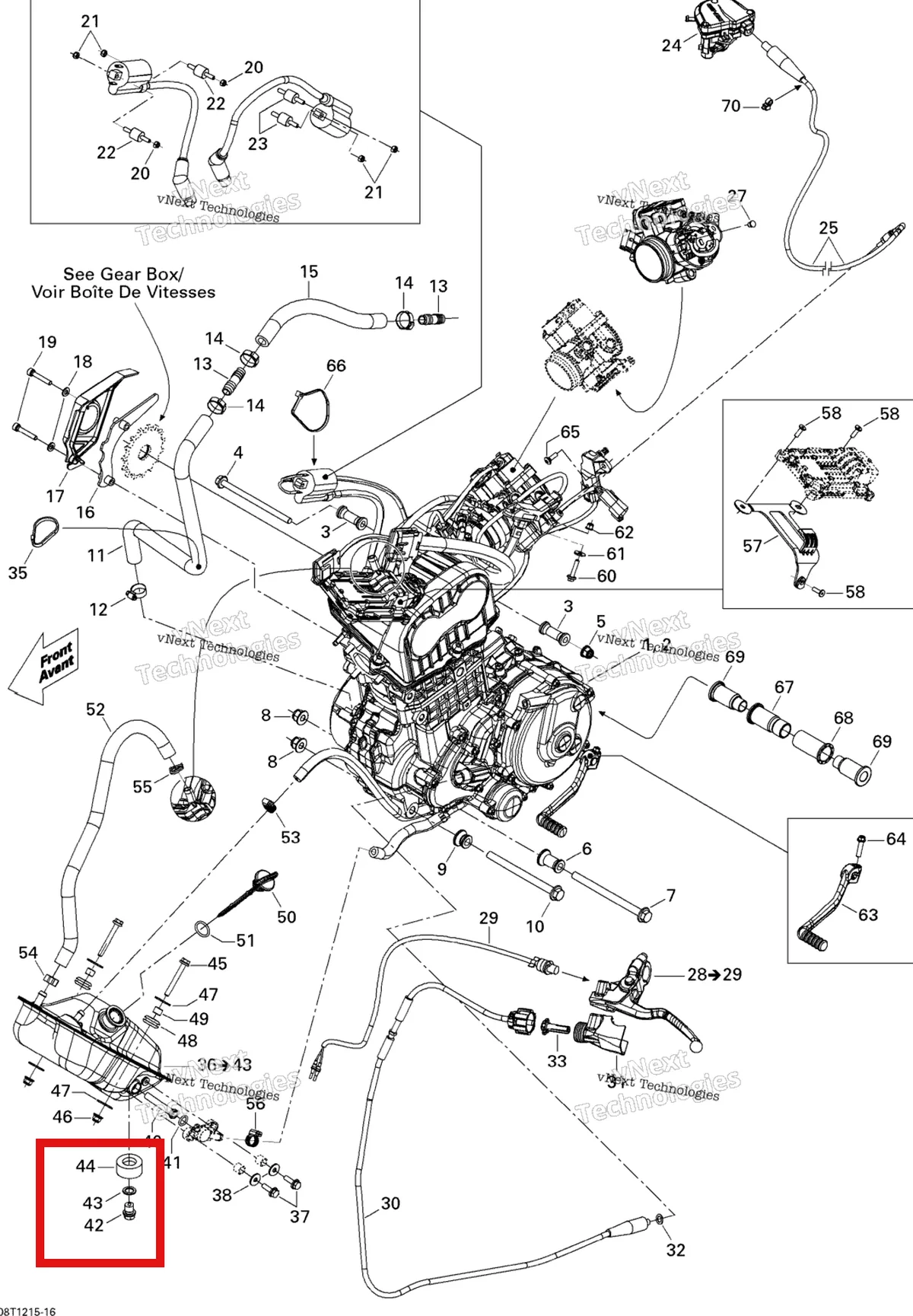 Деталь 250200061 на схеме узла 2015 Can-Am DS 450EFI STD Engine And Engine Support