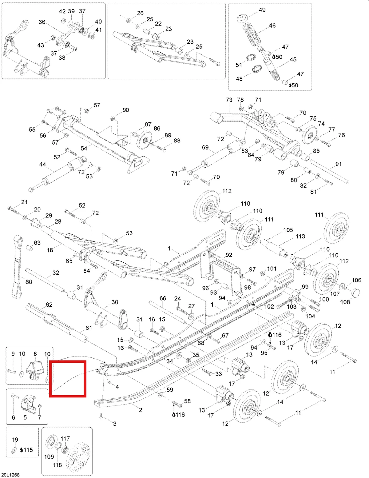 Схема применяемости: Задняя подвеска, Lynx 59 Yeti 2 Stroke 250200131