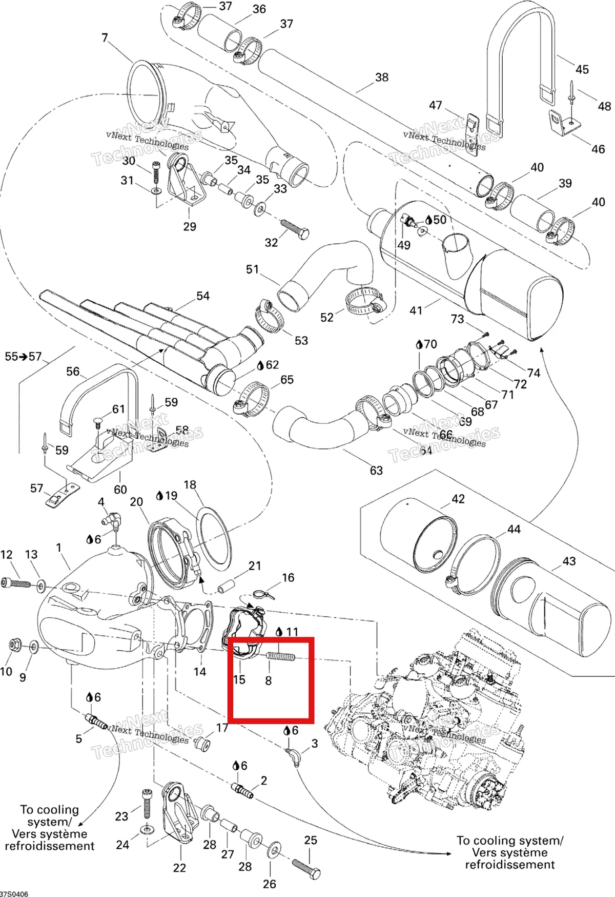 Деталь 250300008 на схеме узла 2004 Sea-Doo XP DI Exhaust