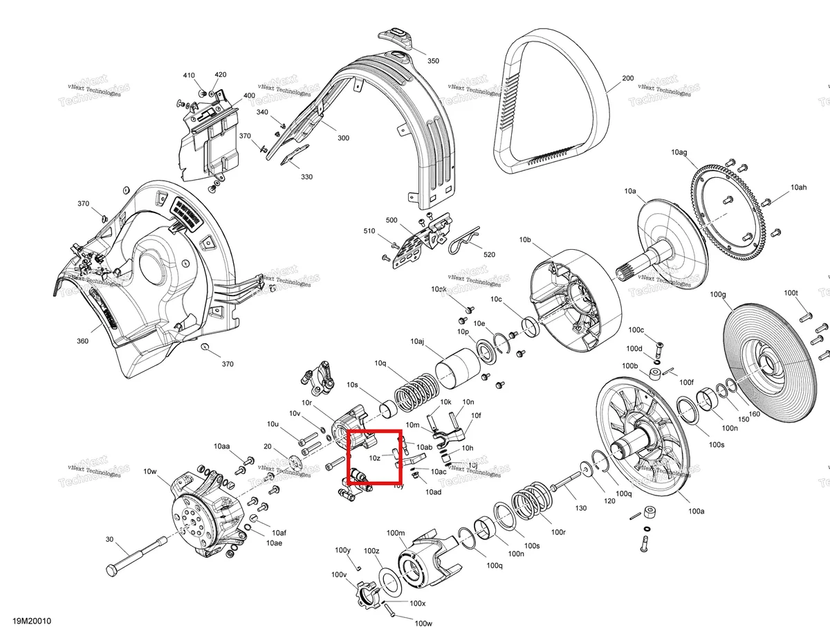 Деталь 250400050 (Уплотнительное кольцо) на схеме узла 2020 Ski-Doo RENEGADE 600 CARB Pulley - System