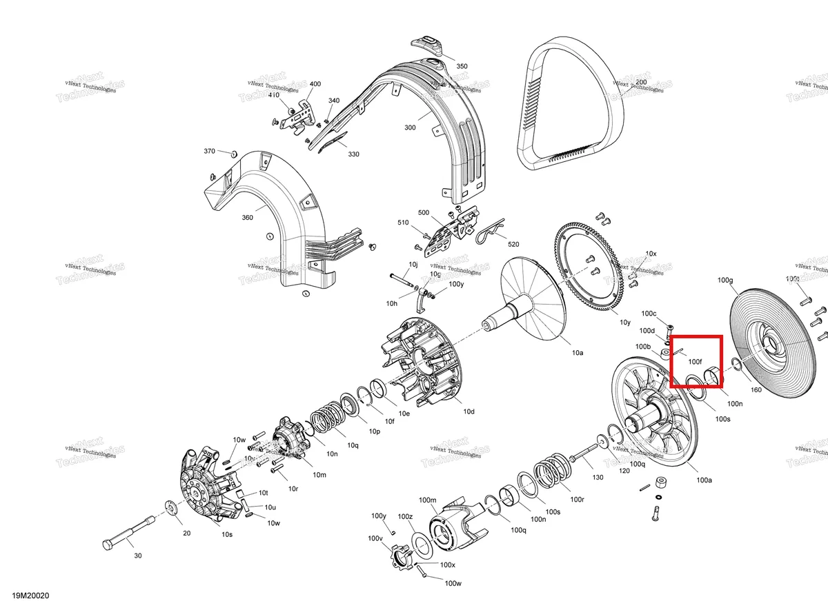 Деталь 250400063 (хомут) на схеме узла 2020 Ski-Doo EXPEDITION SPORT 550F Pulley - System