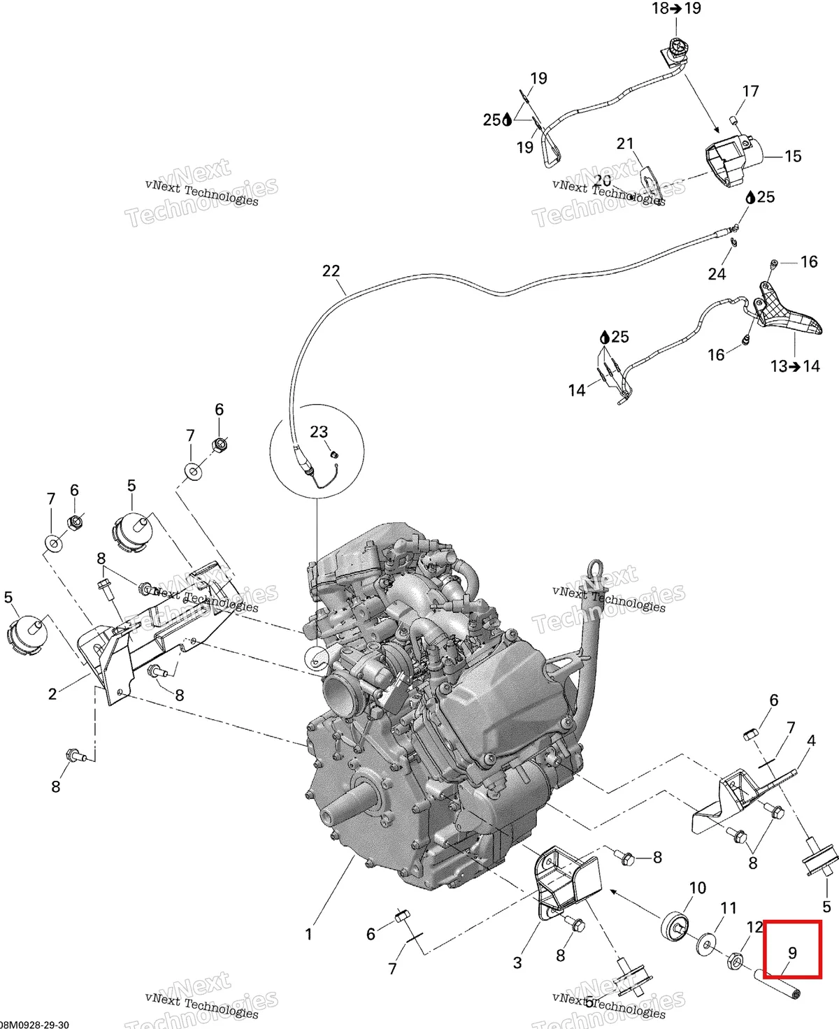 Деталь 250500007 (Стопорный Винт) на схеме узла 2009 Ski-Doo Legend Touring Engine And Engine Support