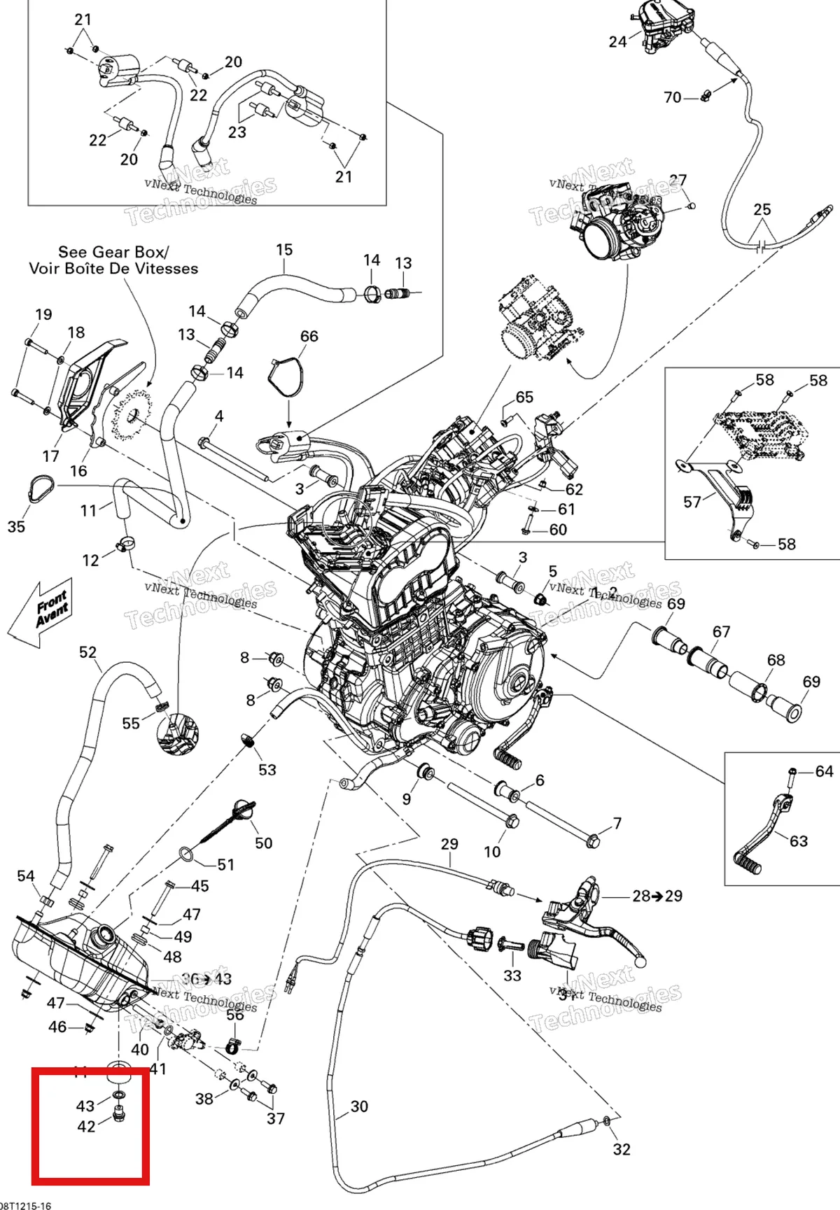 Деталь 250500010 на схеме узла 2015 Can-Am DS 450EFI STD Engine And Engine Support