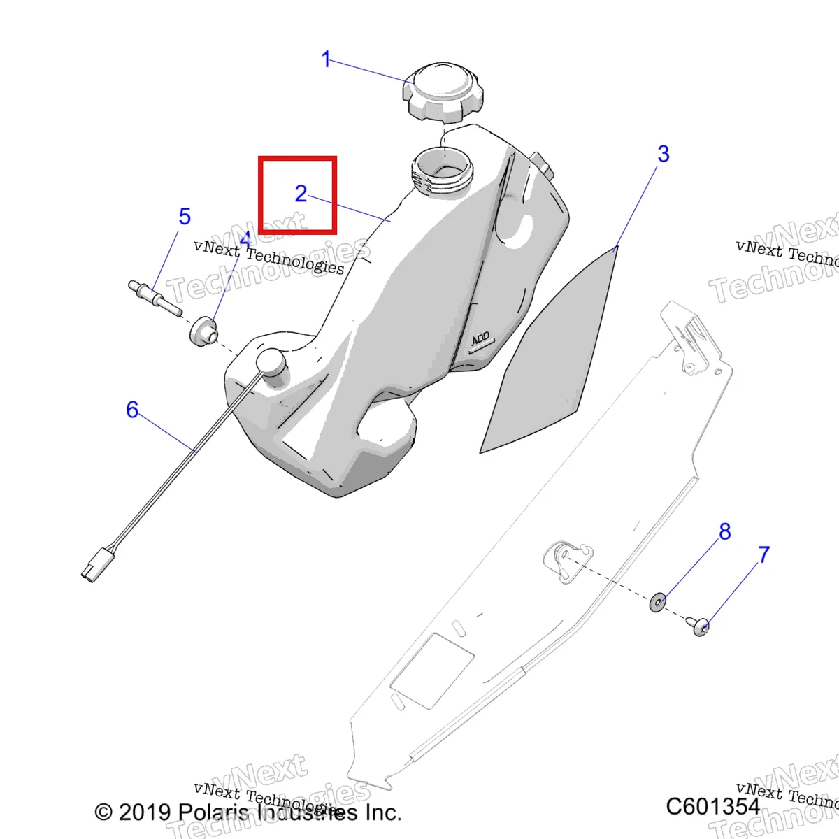 Деталь 2521361 (В сборе масляный бачок включает 4 6 Polaris 800 AXYS Pro RMK LE 155 (2017) (2521361)) на схеме узла Engine, Oil Bottle Asm