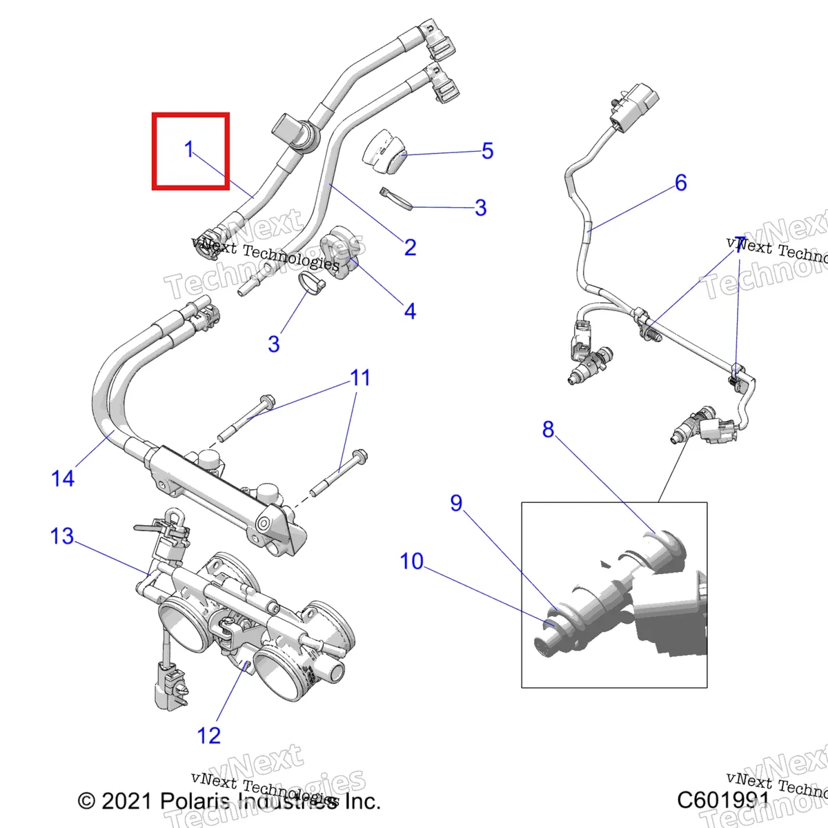 Деталь 2522292 на схеме узла Fuel System, Rail, Lines & Throttle Body