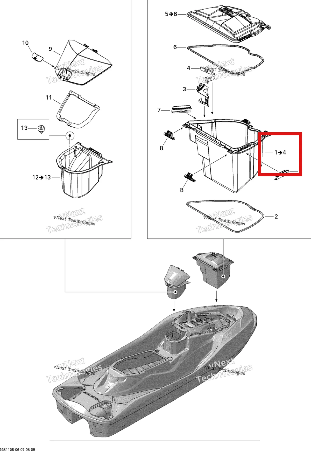 Деталь 264000012 на схеме узла 2011 Sea-Doo RXT 260 & RS Storage Compartments