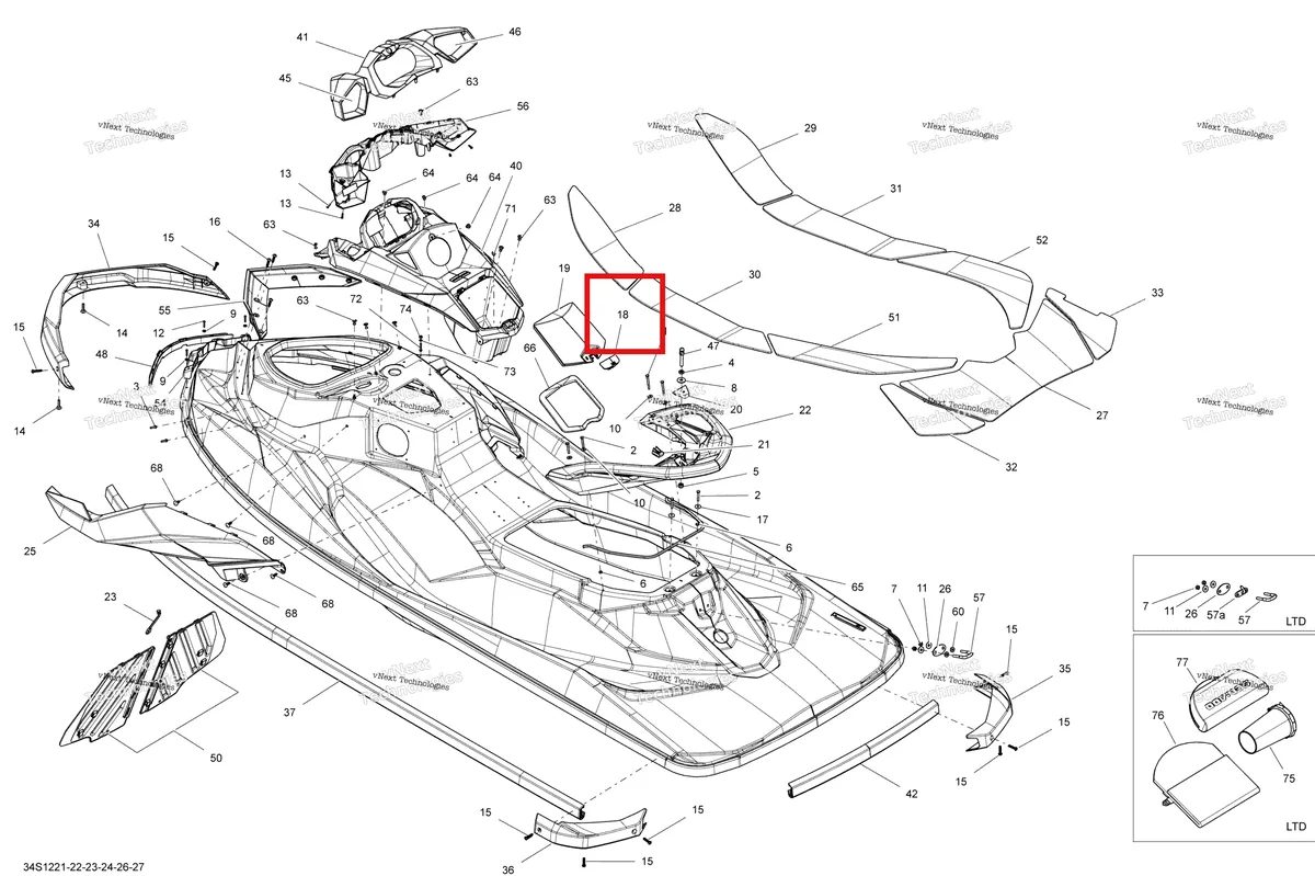 Схема применяемости: Защёлка чёрный Sea-Doo RXT-X 260 RS (2012) (264000019)