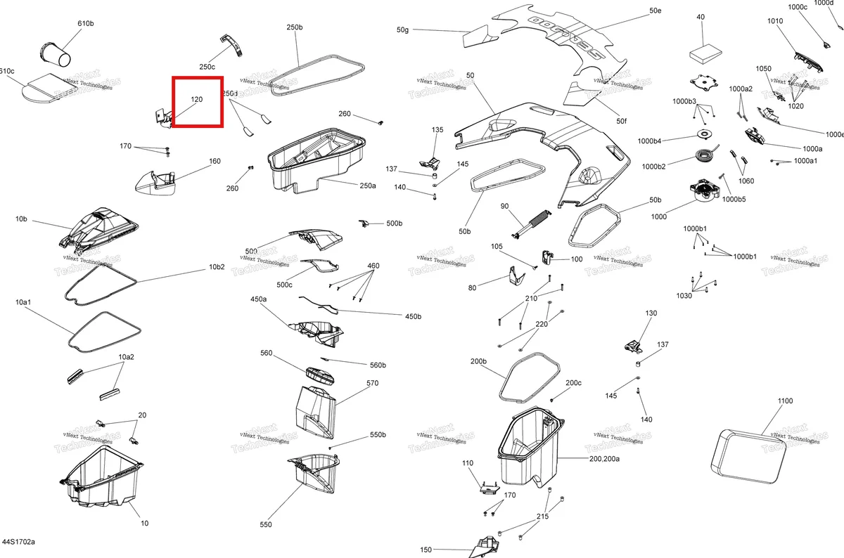 Деталь 264000021 на схеме узла 2017 Sea-Doo GTX Storage Compartments - Model With Suspension