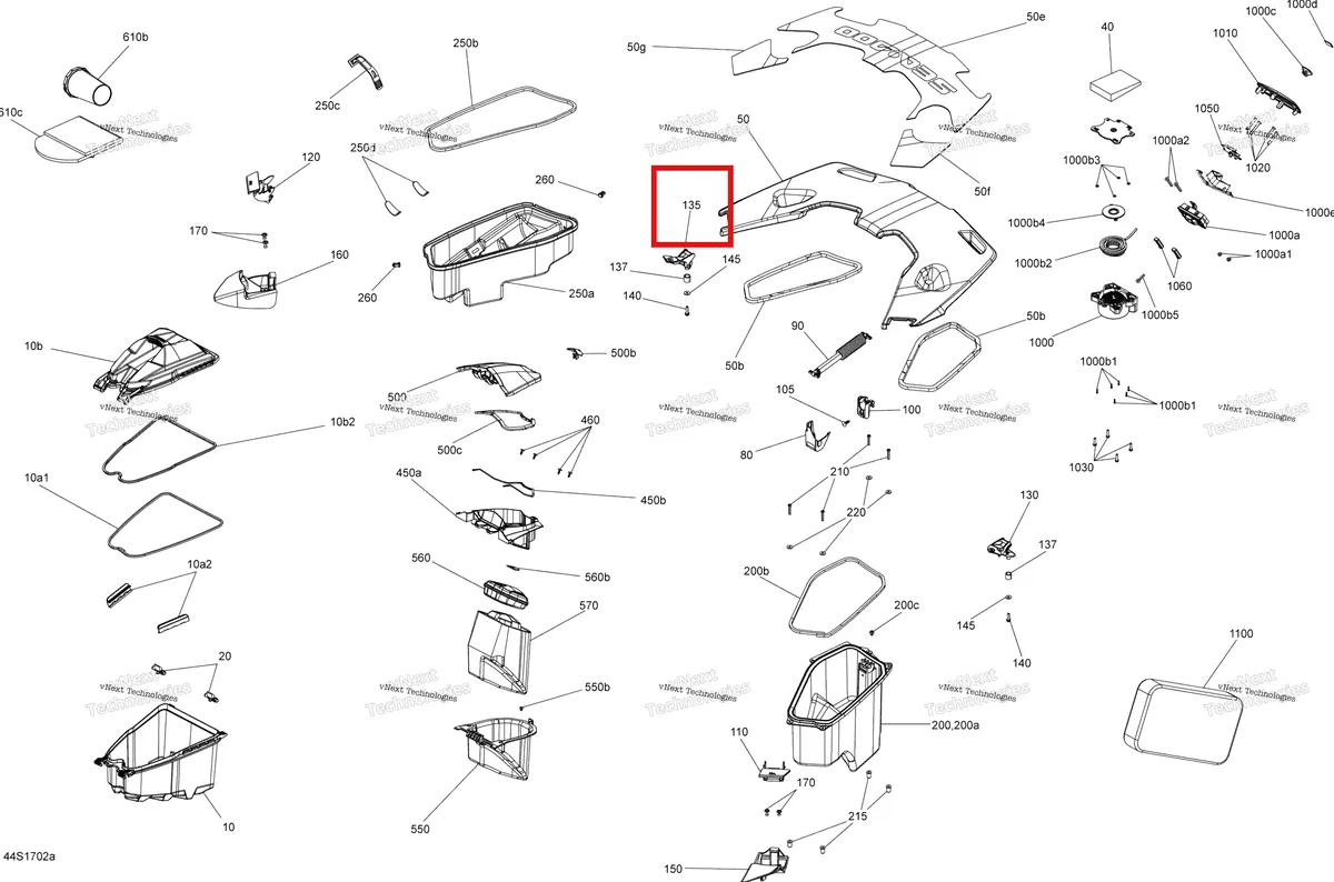 Деталь 264000032 на схеме узла 2017 Sea-Doo GTX Storage Compartments - Model With Suspension