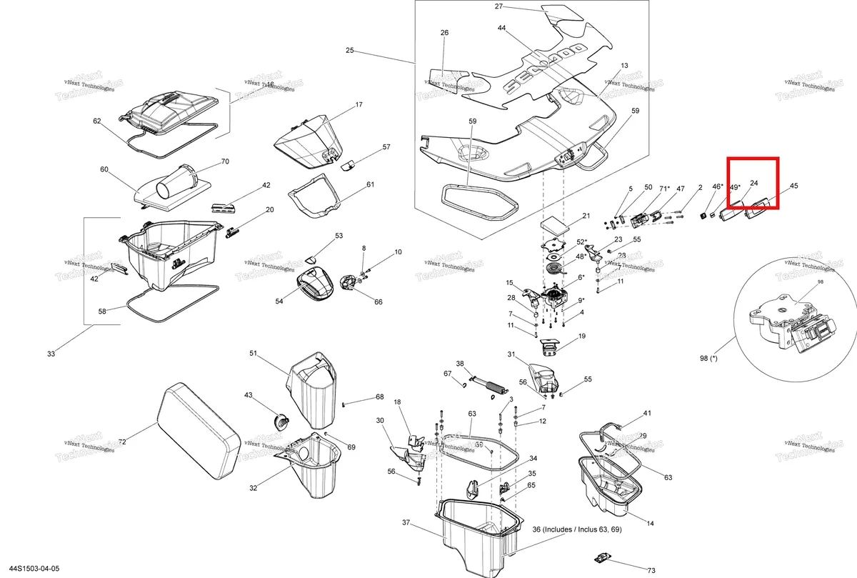 Деталь 264000033 на схеме узла 2015 Sea-Doo GTX S 155 Storage Compartments