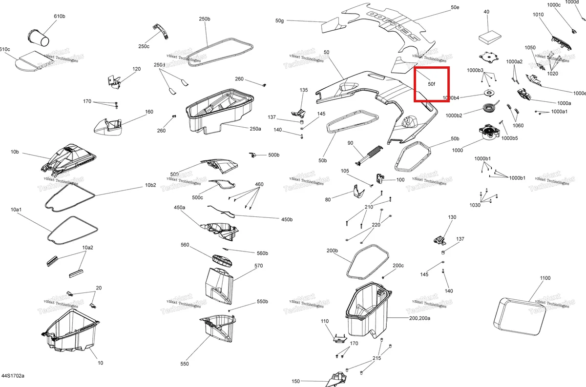 Деталь 264000040 на схеме узла 2017 Sea-Doo GTX Storage Compartments - Model With Suspension