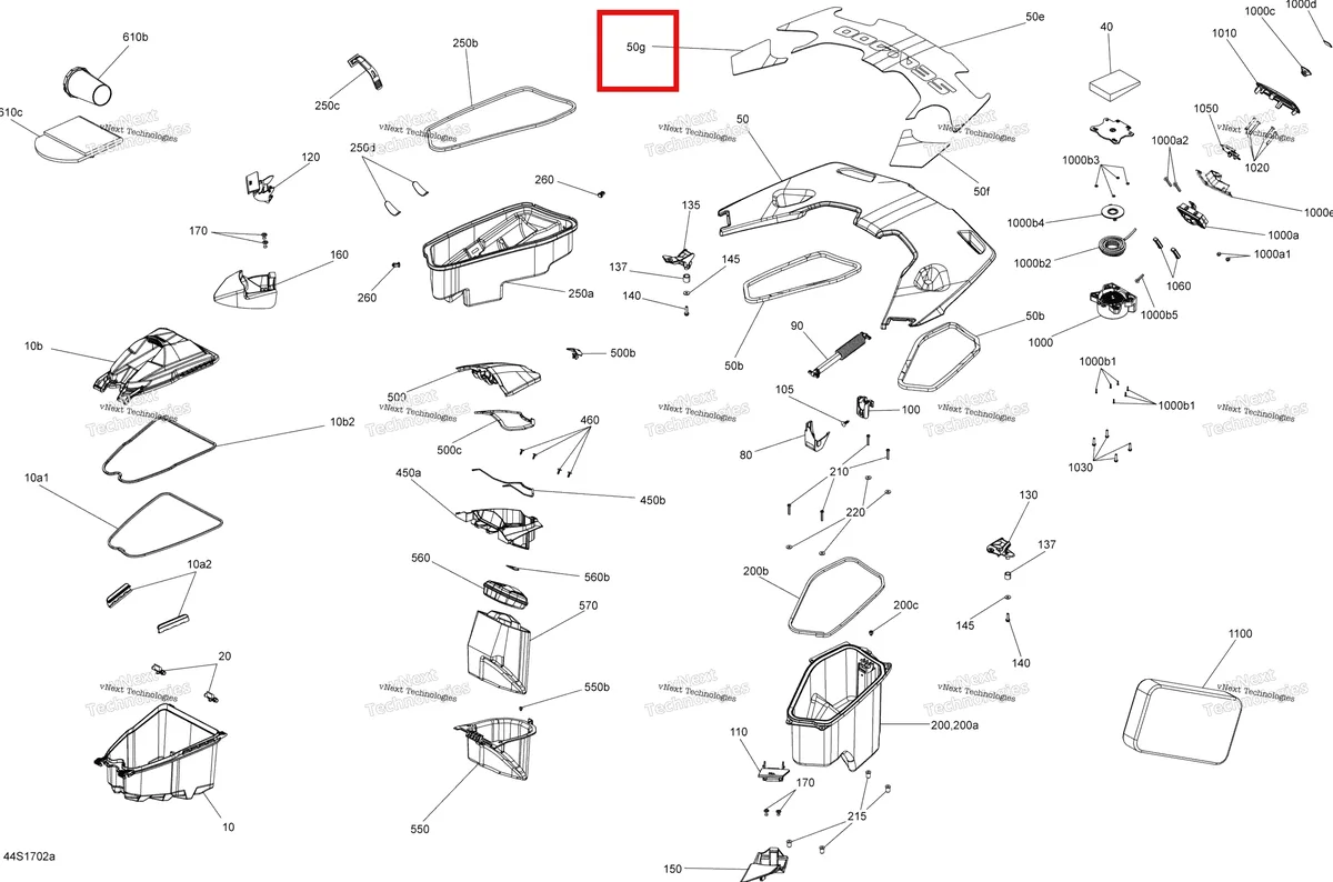 Деталь 264000041 на схеме узла 2017 Sea-Doo GTX Storage Compartments - Model With Suspension