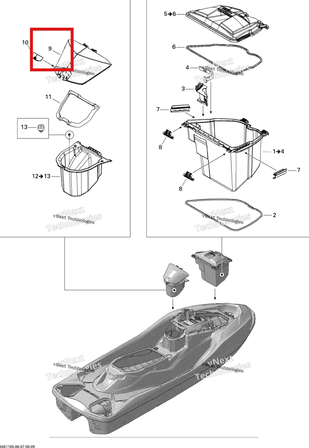Деталь 264000049 на схеме узла 2011 Sea-Doo RXT-X 260 & RS Storage Compartments