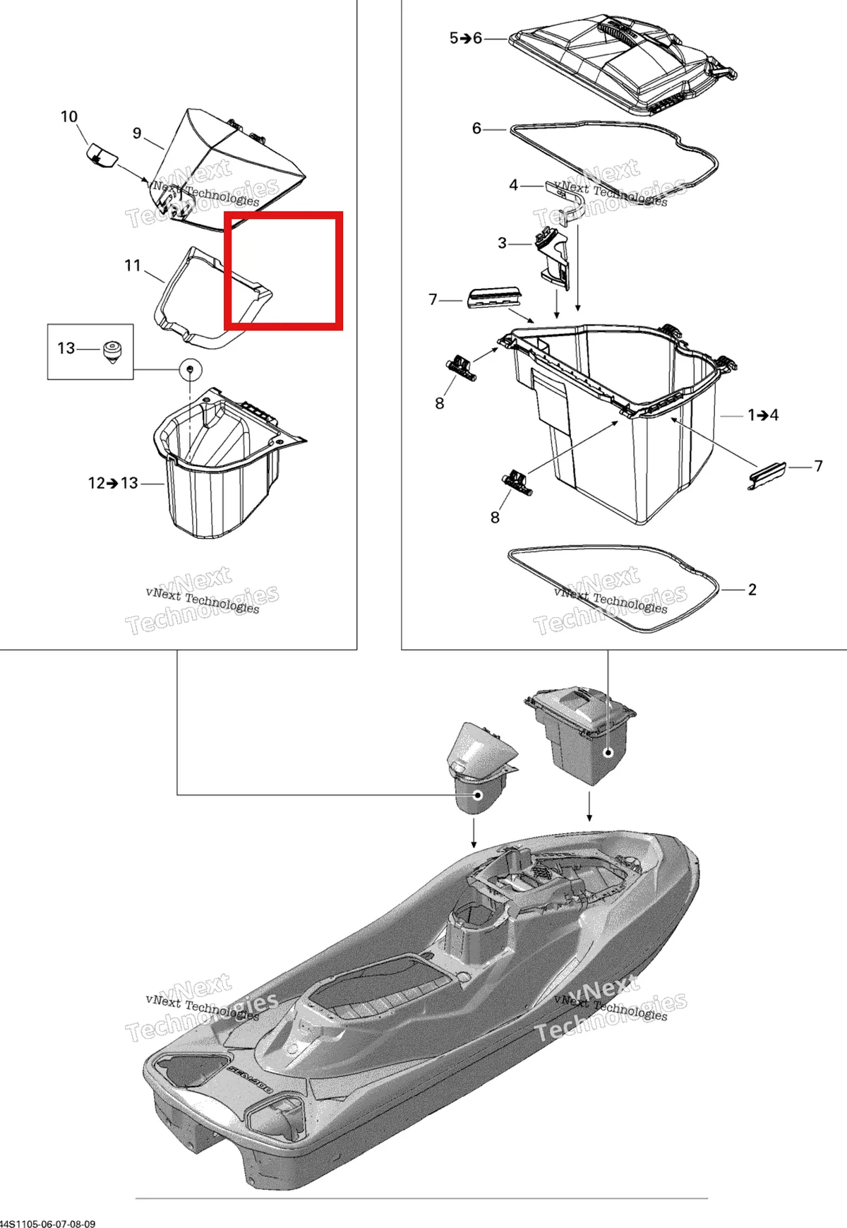 Деталь 264000052 на схеме узла 2011 Sea-Doo GTX 155 Storage Compartments