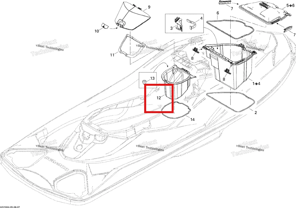 Деталь 264000053 на схеме узла 2010 Sea-Doo RXT 215 Storage Compartments