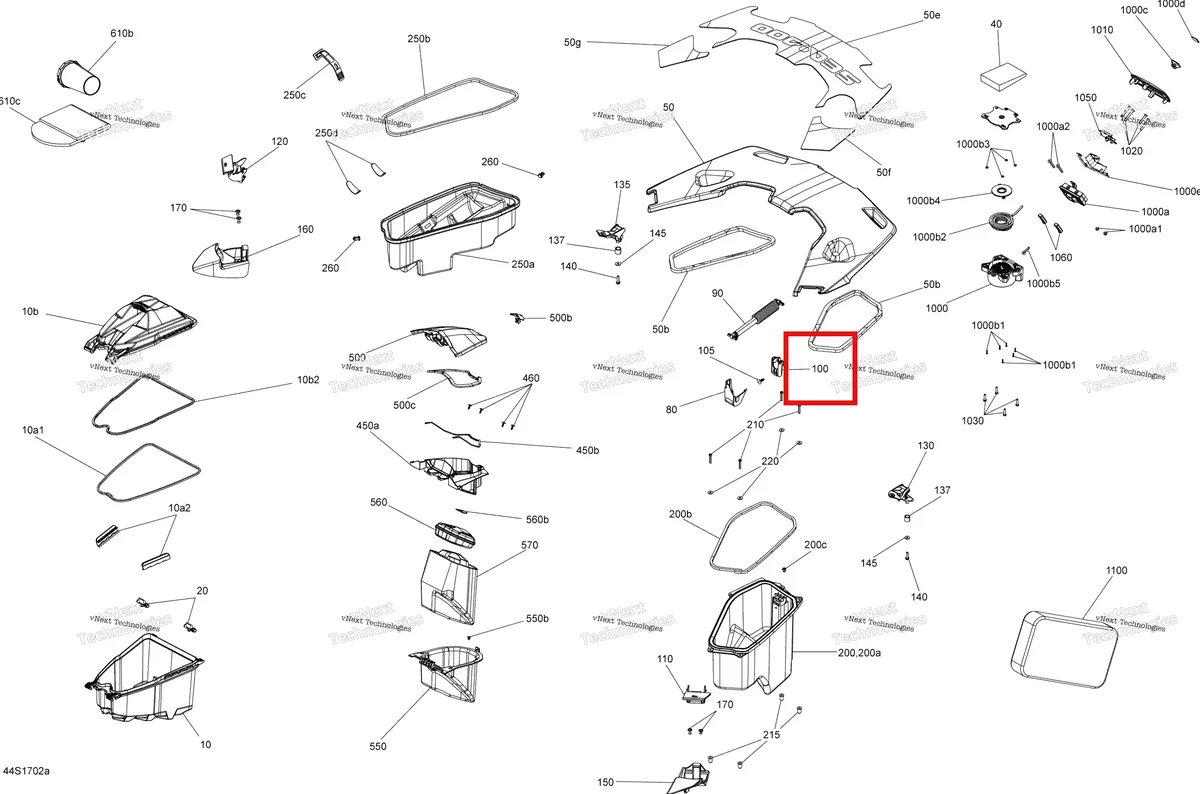 Деталь 264000093 на схеме узла 2017 Sea-Doo GTX Storage Compartments - Model With Suspension