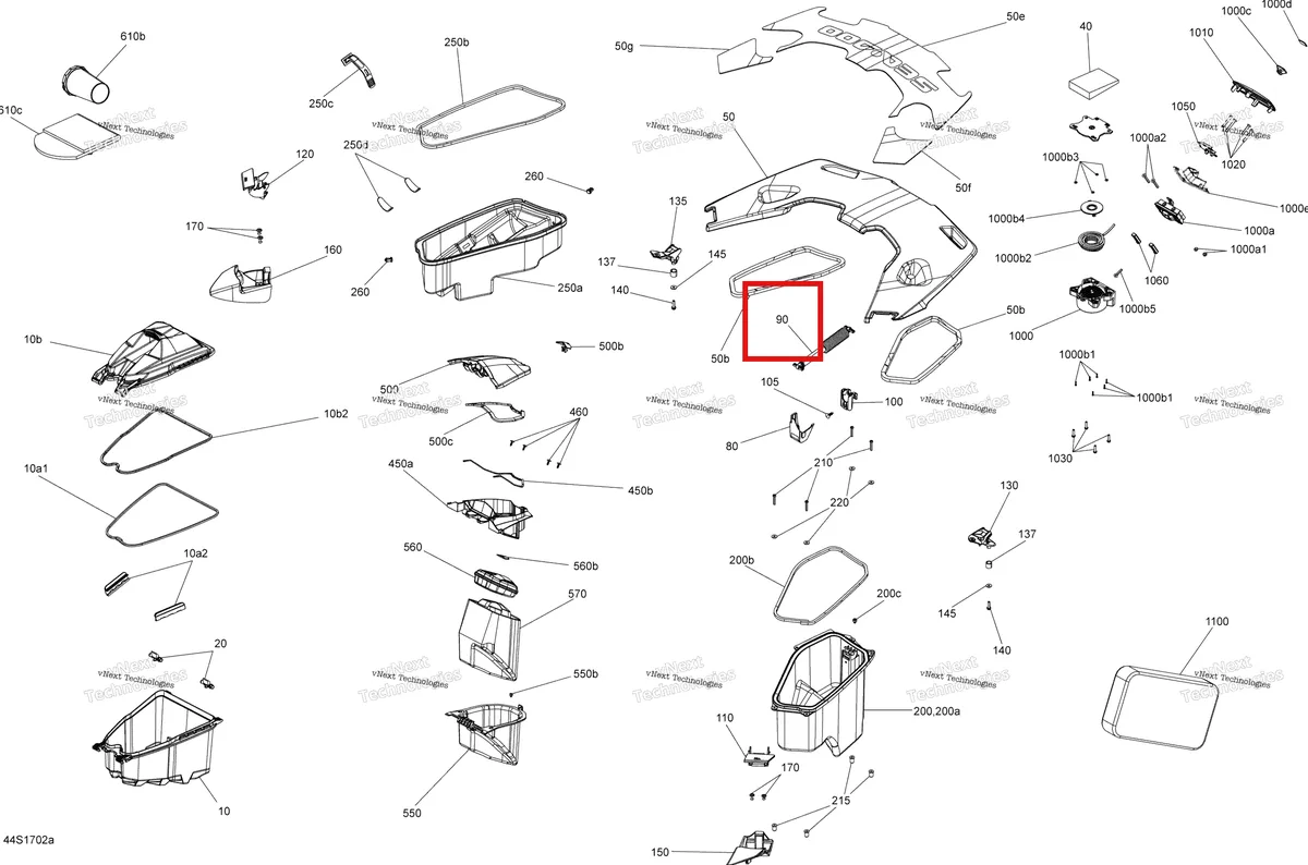 Деталь 264000099 на схеме узла 2017 Sea-Doo GTX Storage Compartments - Model With Suspension