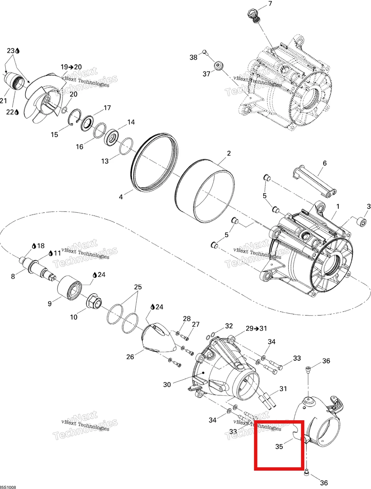 Деталь 267000302 на схеме узла 2010 Sea-Doo RXP-X 255 and 255 RS Pump