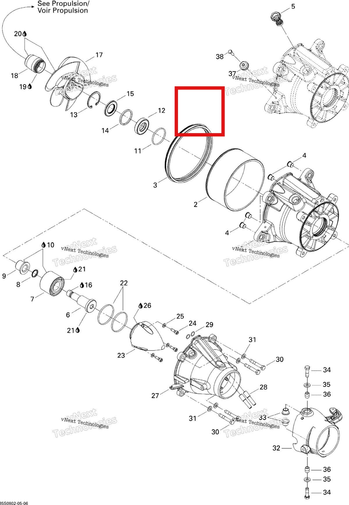 Деталь 267000350 на схеме узла 2008 Sea-Doo GTX 215 Pump