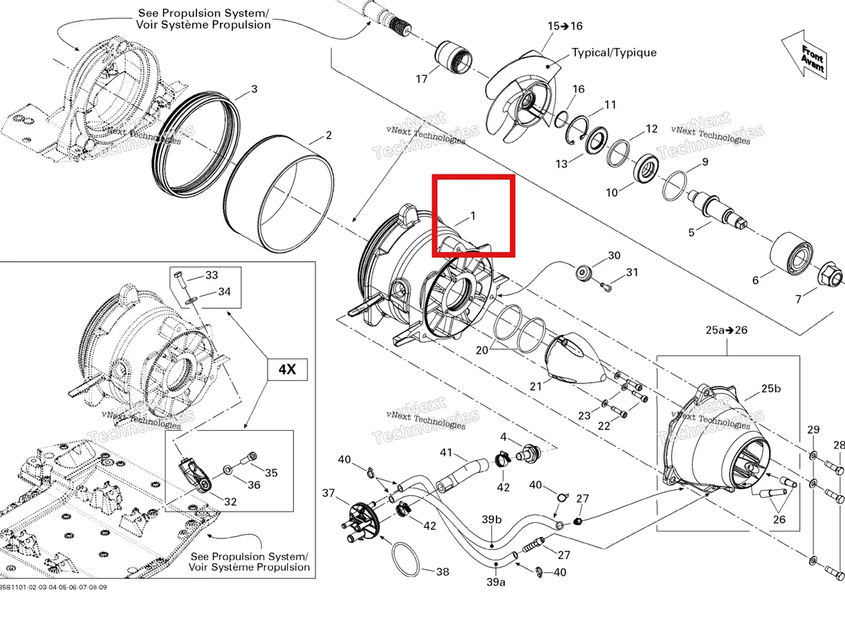 Деталь 267000380 (Крыльчатка корпус Sea-Doo GTX 215 (2012) (267000380)) на схеме узла , (17CS) Pump