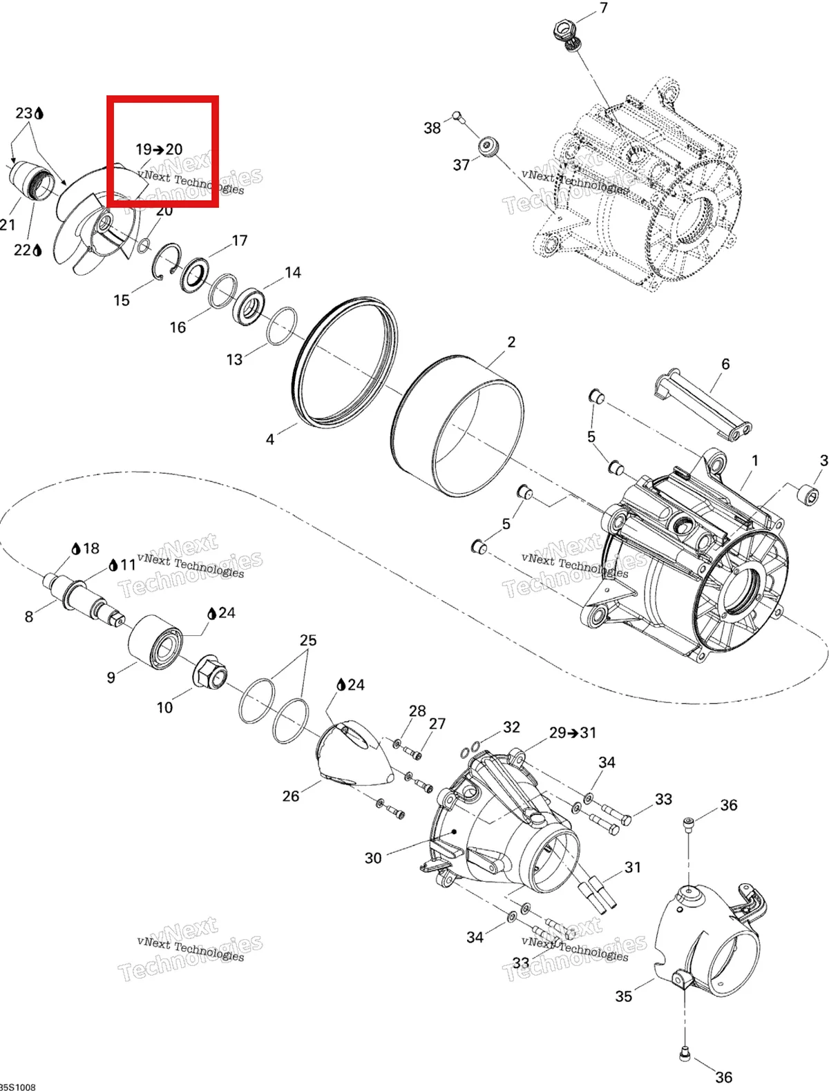Деталь 267000444 на схеме узла 2010 Sea-Doo RXP-X 255 and 255 RS Pump