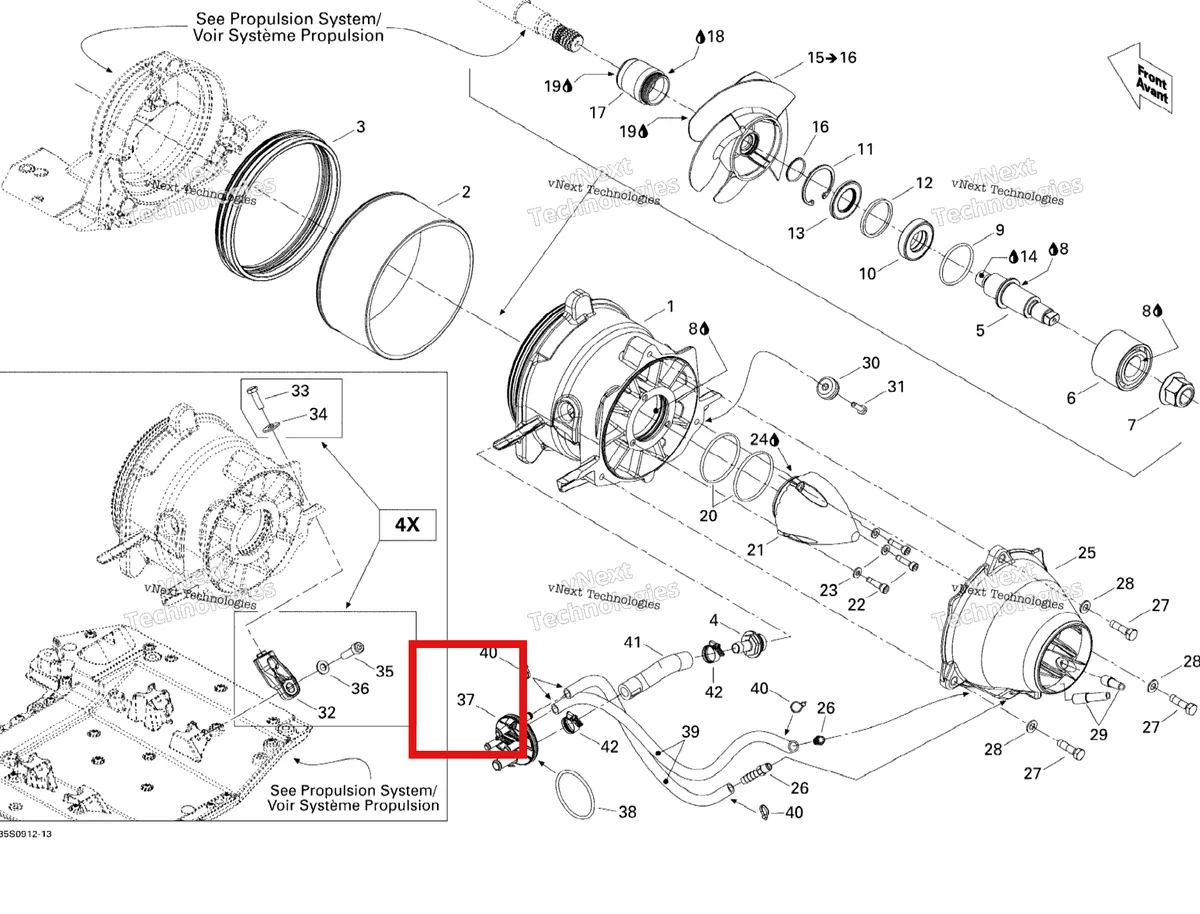 Деталь 267000474 на схеме узла 2009 Sea-Doo GTX LIMITED iS 255 Pump