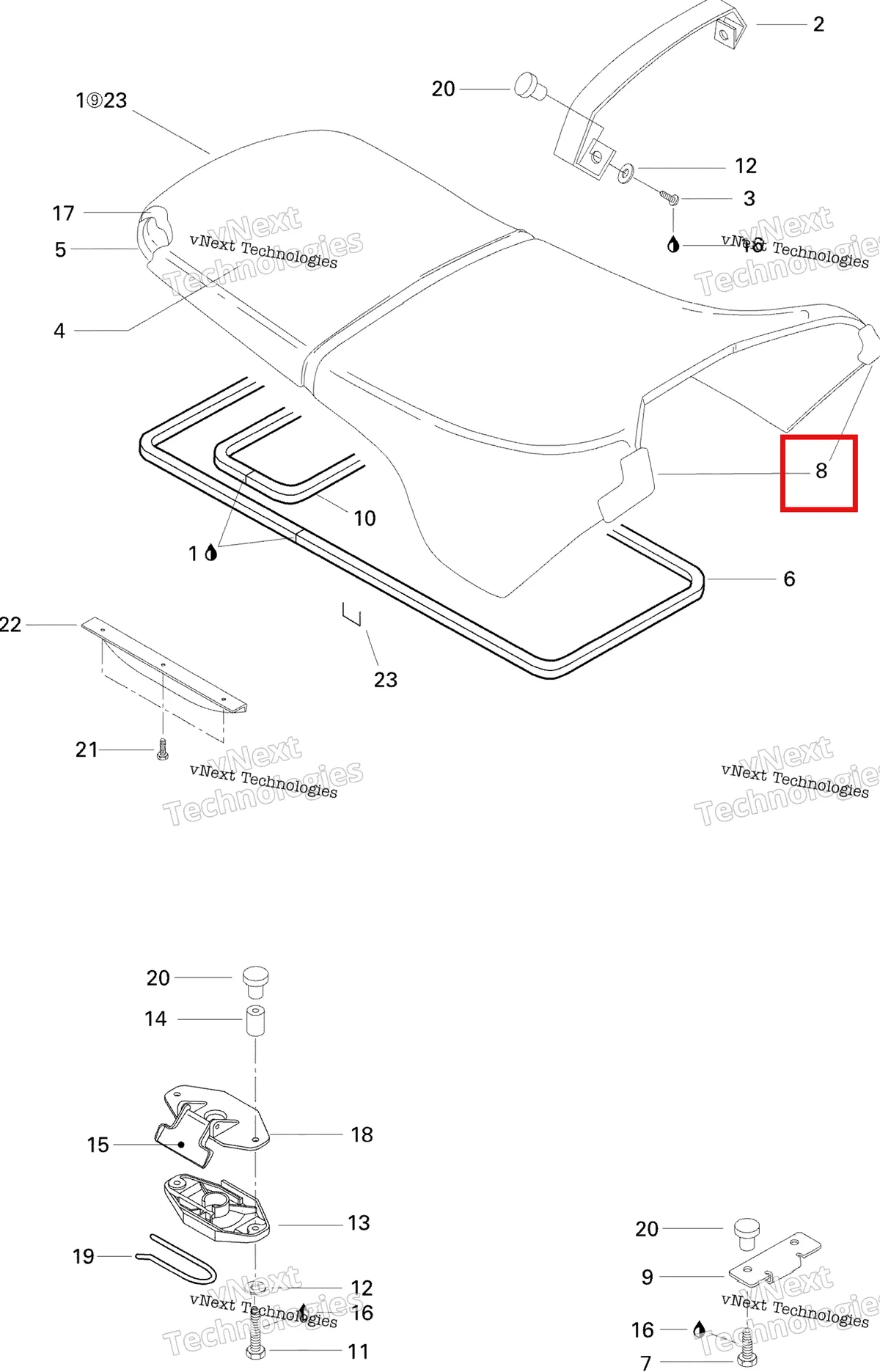Деталь 269000175 на схеме узла 1996 Sea-Doo XP, 5858 Seat